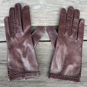 Vintage Brown Hand-Stitched Leather Gloves – Size Small